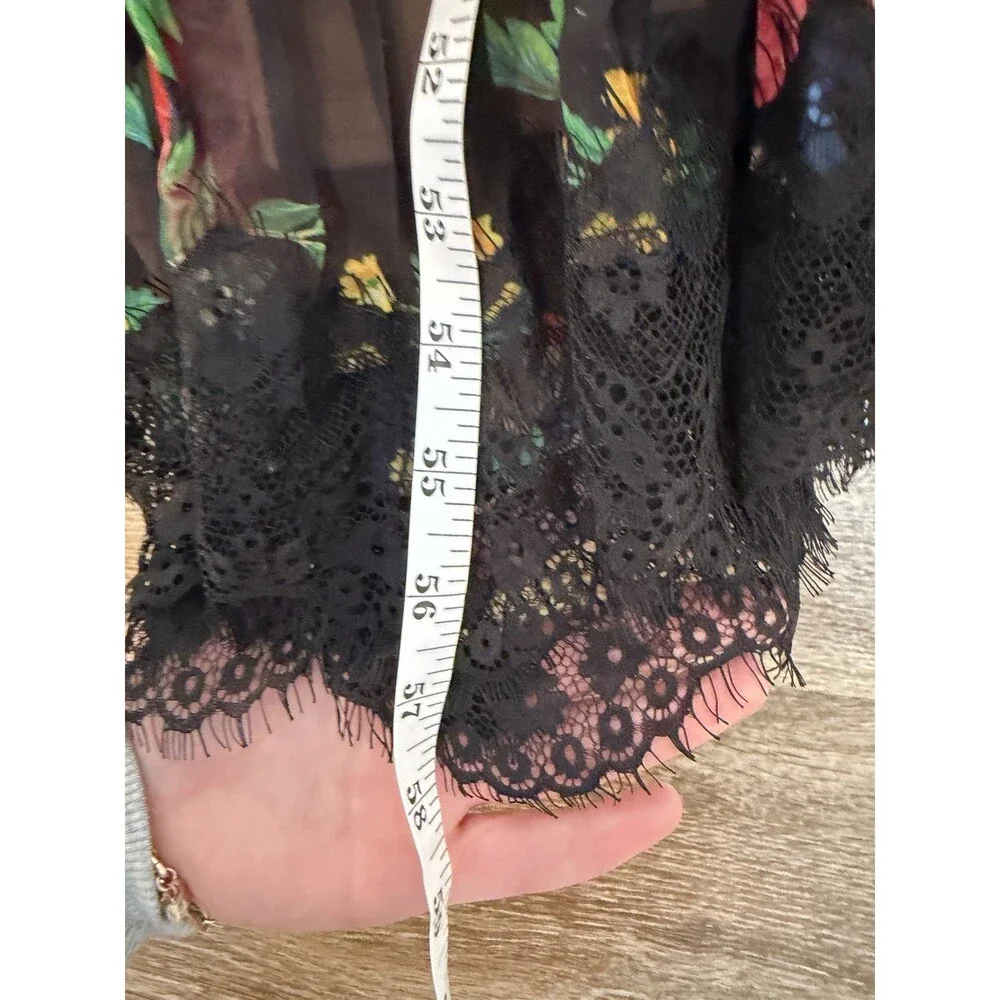 TADASHI SHOJI Lorely Floral Maxi Gown Balloon Sleeves V Neck Lace Black Size 8 - Picture 10 of 11